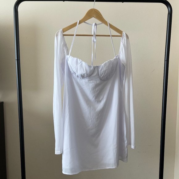 Princess Polly Dresses & Skirts - Princess Polly CURVE White Sheer Sleeve Mini Dress